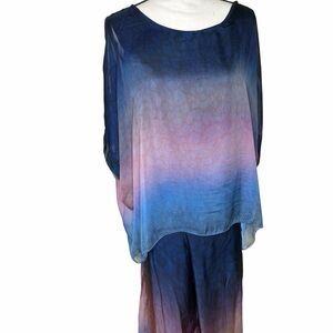 Ombre Sheer Tunic Top in Blue and Pink